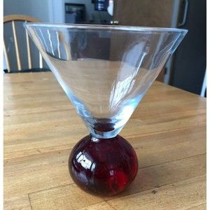 Glass Ruby Red Bubble Ball Base Martini Cocktail Glass
